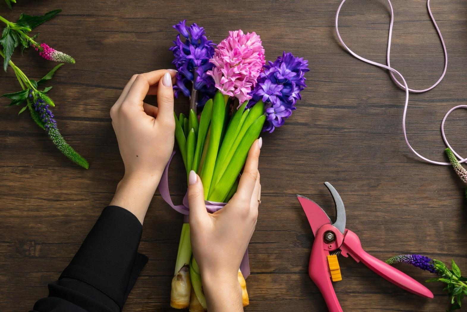 Floral arrangement in progress